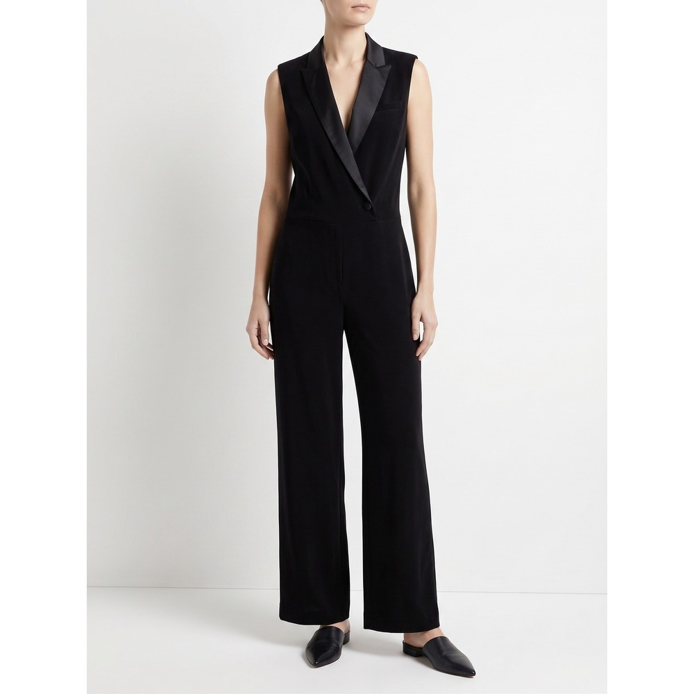 Betsey Johnson Womens Tuxedo Jumpsuit 4 Black Simple Capsule Evening Gala Formal